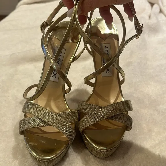 Jimmy Choo Gold Strappy High Heels