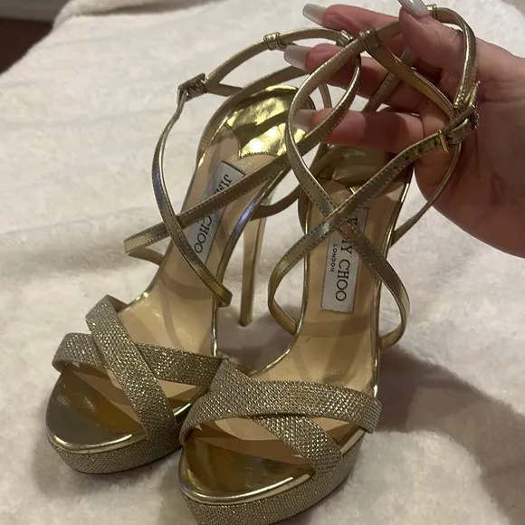Jimmy Choo Gold Strappy High Heels