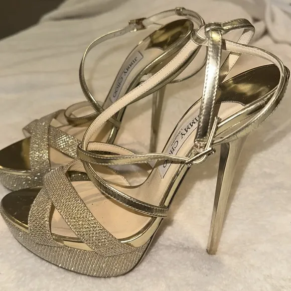 Jimmy Choo Gold Strappy High Heels