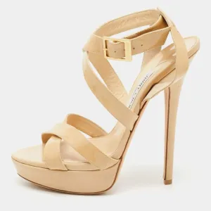 ~Jimmy Choo Nude Beige VAMP Patent Platform Sandals Sz. 39 *EUC* MSRP: $750 tax