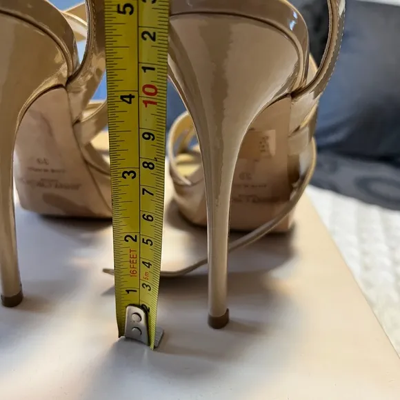 ~Jimmy Choo Nude Beige VAMP Patent Platform Sandals Sz. 39 *EUC* MSRP: $750 tax