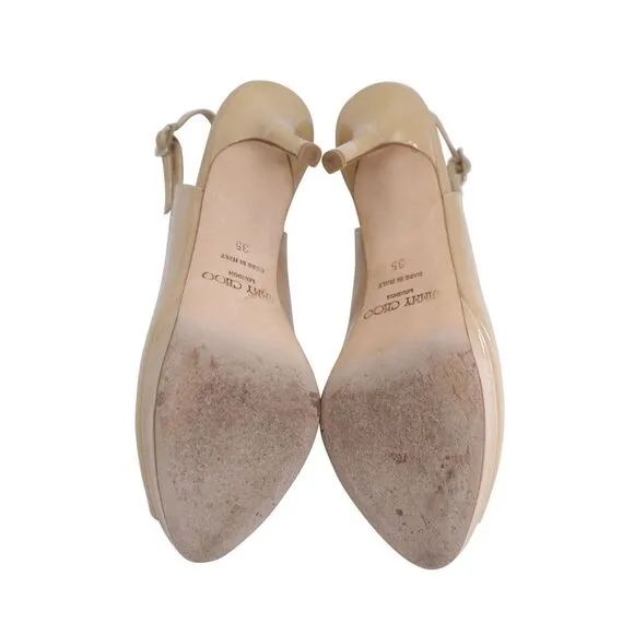 Jimmy Choo Platform Slingback Sandals in Nude Patent Leather