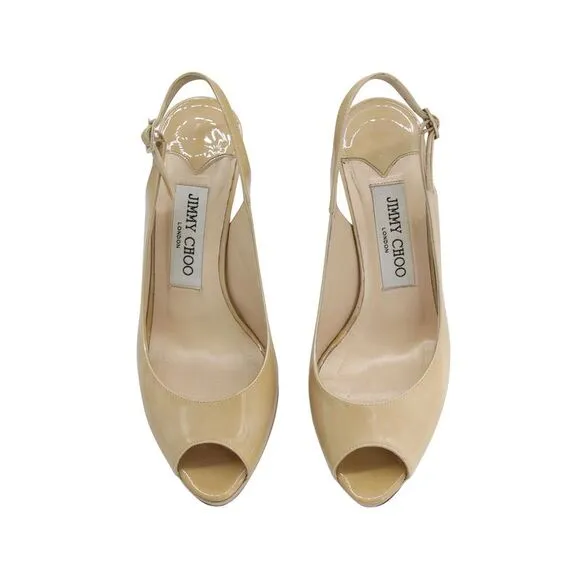 Jimmy Choo Platform Slingback Sandals in Nude Patent Leather
