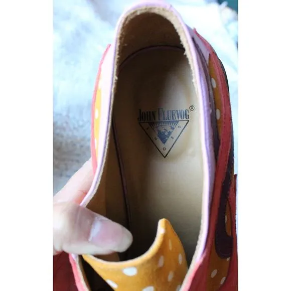 John Fluevog Dali Orange Contrast Western Lace Up Suede Heeled Shoes M10/W12