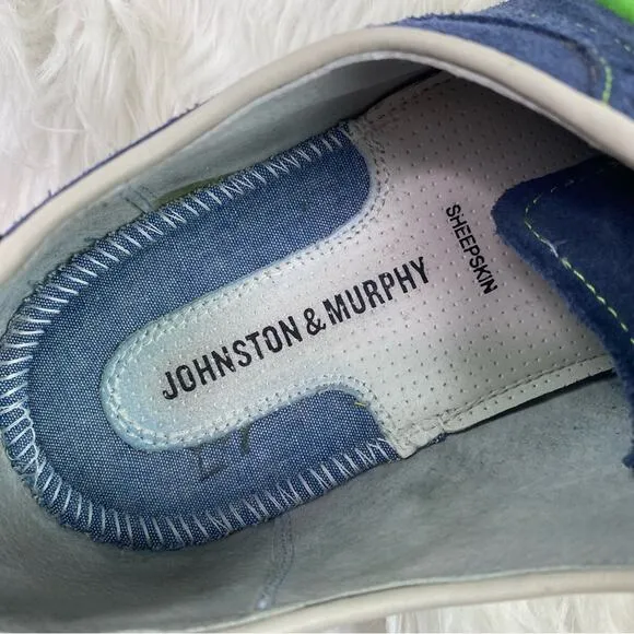 JOHNSTON &amp; MURPHY Ellington BLUE SUEDE Mens 11.5M Green Lace Wingtip Shoes