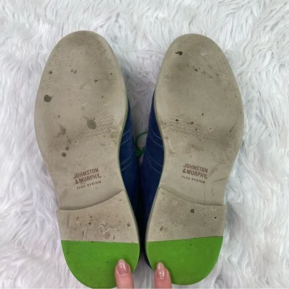 JOHNSTON &amp; MURPHY Ellington BLUE SUEDE Mens 11.5M Green Lace Wingtip Shoes