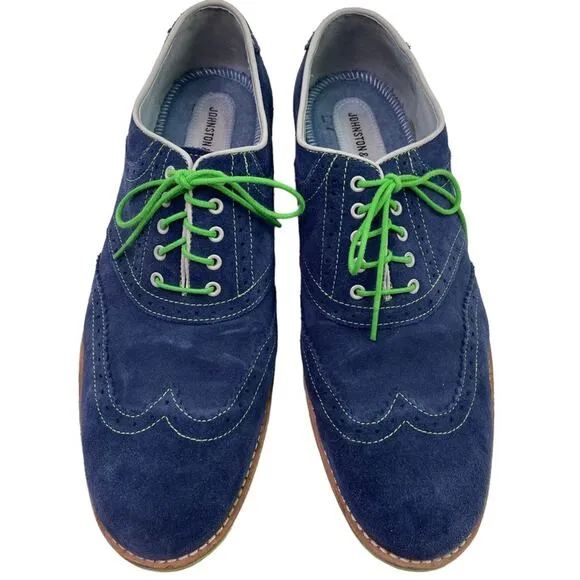 JOHNSTON &amp; MURPHY Ellington BLUE SUEDE Mens 11.5M Green Lace Wingtip Shoes