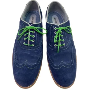 JOHNSTON &amp; MURPHY Ellington BLUE SUEDE Mens 11.5M Green Lace Wingtip Shoes