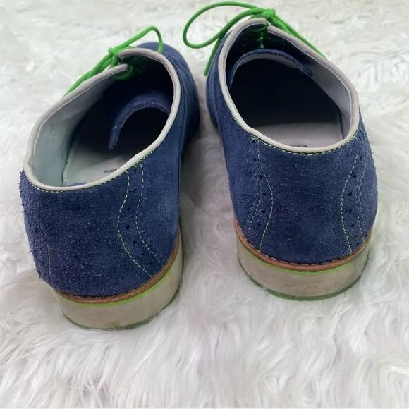 JOHNSTON &amp; MURPHY Ellington BLUE SUEDE Mens 11.5M Green Lace Wingtip Shoes