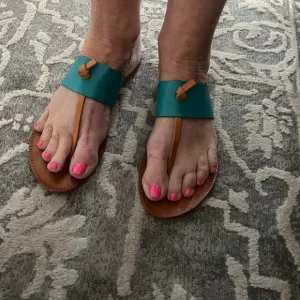 Joie Blue and Tan Sandals Elegant Thong Design