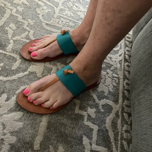 Joie Blue and Tan Sandals Elegant Thong Design