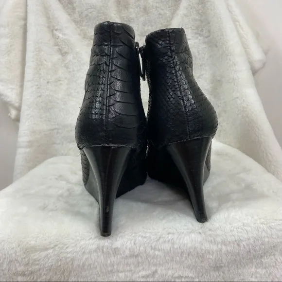 JOIE Jalena black Snake Embossed Wedge Ankle Bootie. 39/9