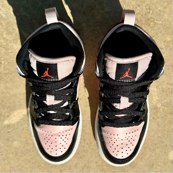 Jordan 1 Mid Atmosphere, Black &amp; Pink Preschool Sneaker - Size 11C (640734-604)