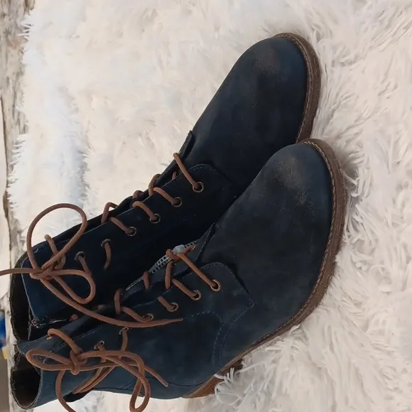 Josef Seibel Womens Sienna 70 Ocean Blue Suede Combat &amp; Lace-up Boots Shoes