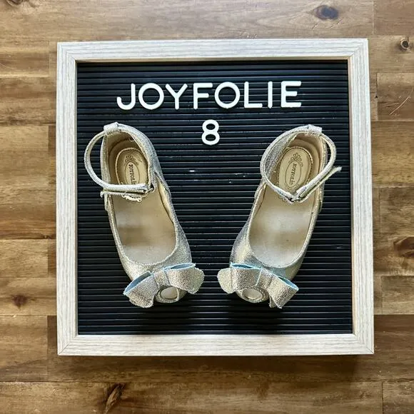Joyfolie Gold Metallic Lyra Bow Mary Jane Dress Shoes Headband Flats Preppy  8