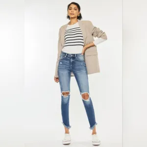 Just In!! Kancan High Waist Distressed Raw Hem Ankle Skinny Jeans