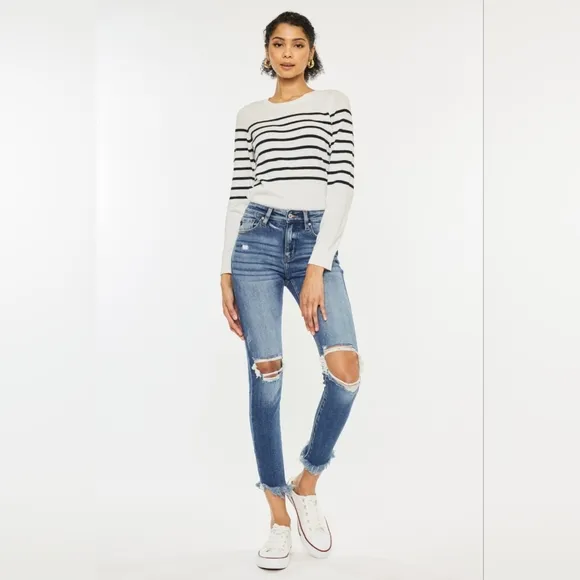 Just In!! Kancan High Waist Distressed Raw Hem Ankle Skinny Jeans