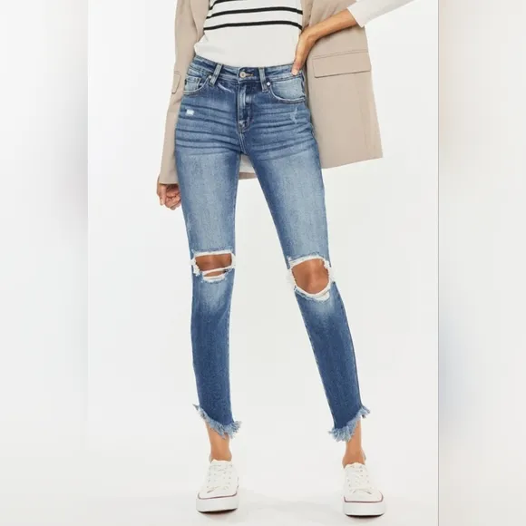 Just In!! Kancan High Waist Distressed Raw Hem Ankle Skinny Jeans