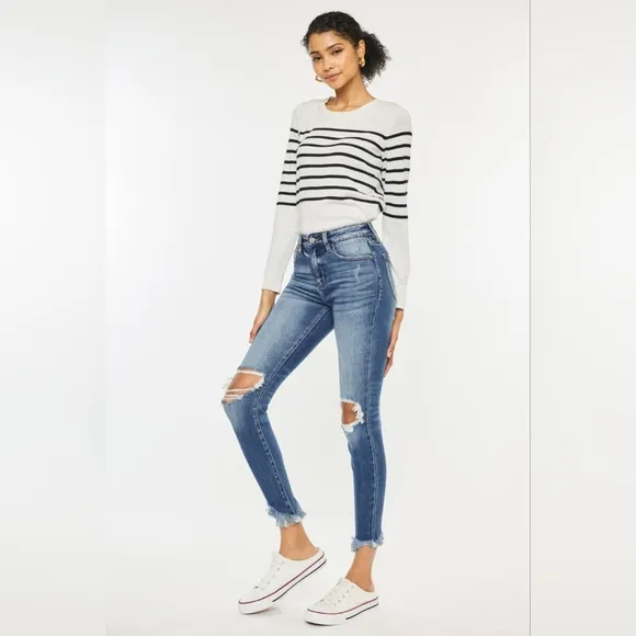 Just In!! Kancan High Waist Distressed Raw Hem Ankle Skinny Jeans