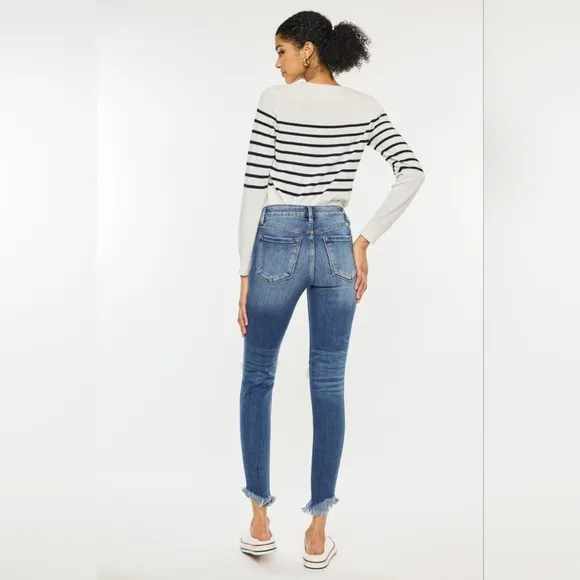 Just In!! Kancan High Waist Distressed Raw Hem Ankle Skinny Jeans