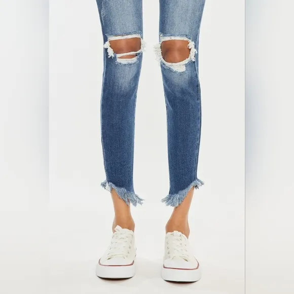 Just In!! Kancan High Waist Distressed Raw Hem Ankle Skinny Jeans