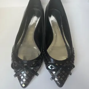 Karen Millen Studded Bow Glamour Biker Black Leather Ballet Pointy Flats Shoes 7