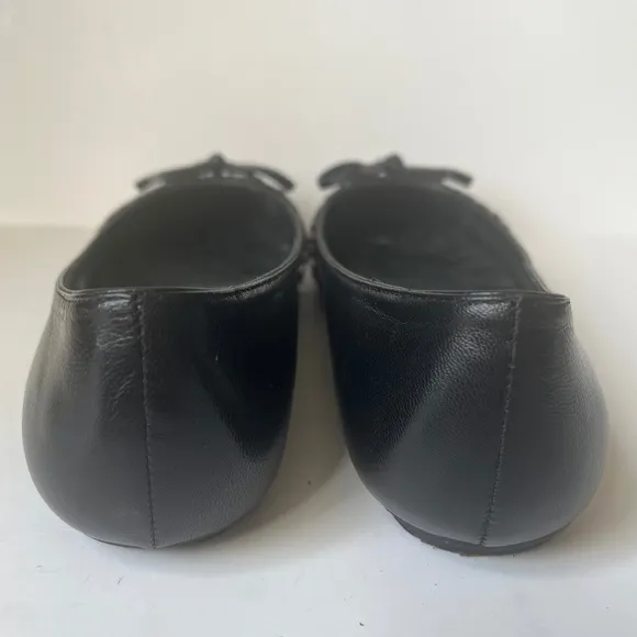 Karen Millen Studded Bow Glamour Biker Black Leather Ballet Pointy Flats Shoes 7
