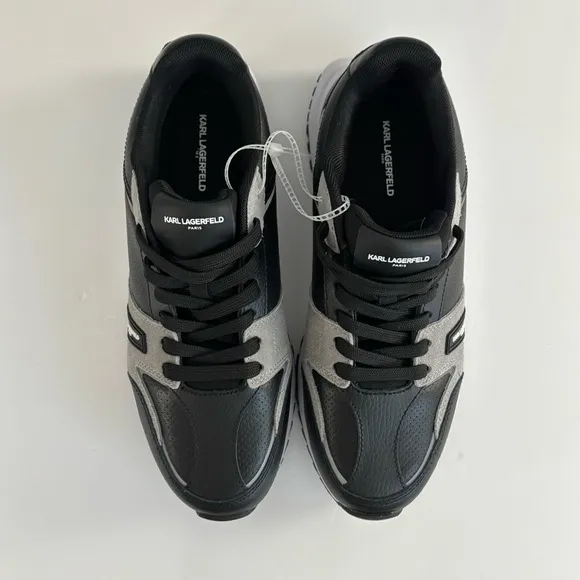 KARL LAGERFELD PARIS Colorblock Logo Leather &amp; Suede Sneakers men’s 8.5 black