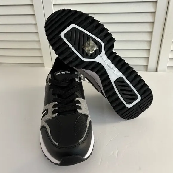 KARL LAGERFELD PARIS Colorblock Logo Leather &amp; Suede Sneakers men’s 8.5 black