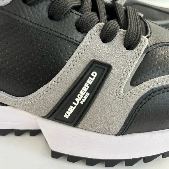 KARL LAGERFELD PARIS Colorblock Logo Leather &amp; Suede Sneakers men’s 8.5 black