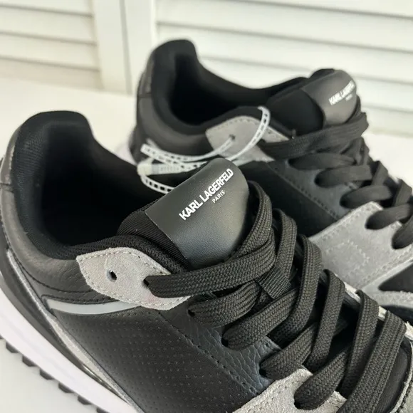 KARL LAGERFELD PARIS Colorblock Logo Leather &amp; Suede Sneakers men’s 8.5 black