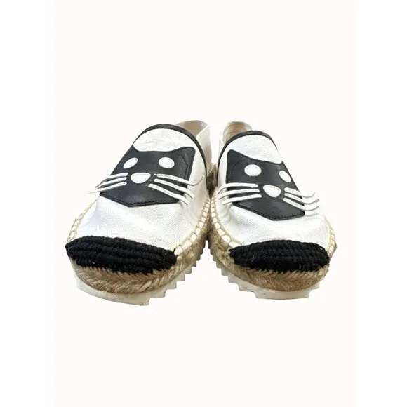 Karl Lagerfeld women’s white kitten theme espadrille shoes 10m SKU 6386
