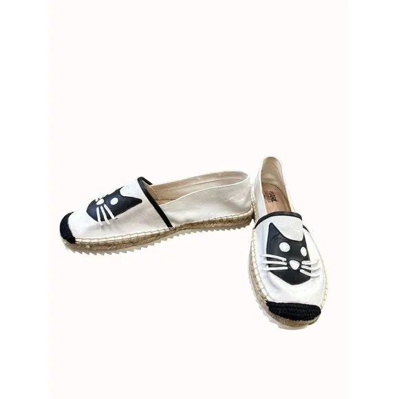 Karl Lagerfeld women’s white kitten theme espadrille shoes 10m SKU 6386