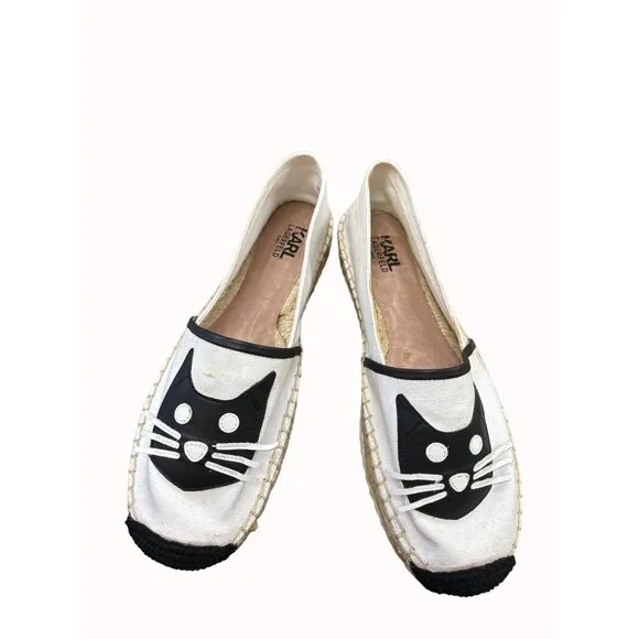 Karl Lagerfeld women’s white kitten theme espadrille shoes 10m SKU 6386