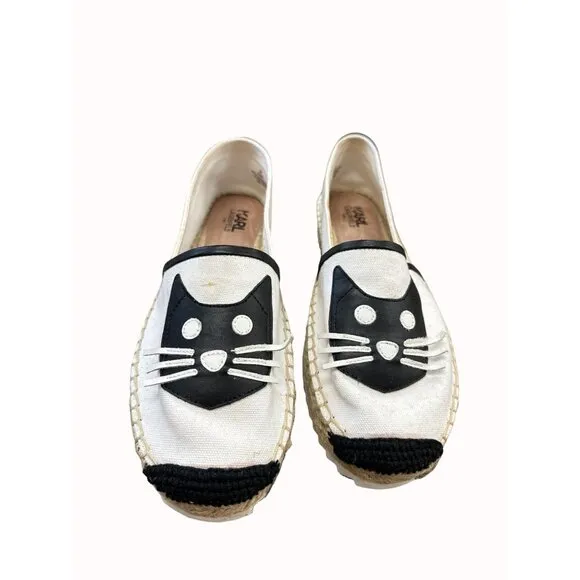 Karl Lagerfeld women’s white kitten theme espadrille shoes 10m SKU 6386