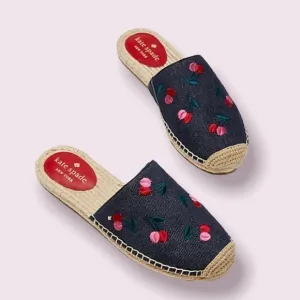Kate Spade Cherry Mules Denim &amp; Leather Shoes NWT Size 6