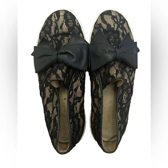 Kate Spade Lace and Leather Bow Flats, Women’s Size 7.5, Imperfect