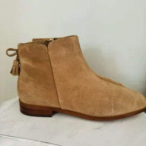 KATE SPADE Sadie Side Zip Tasseled Ankle Suede Boots,  Almond, Size 9.5, NWOB