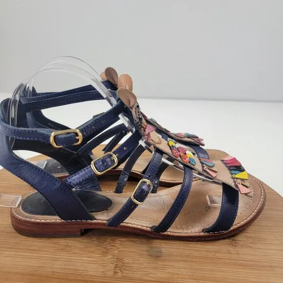 Kate Spade Sahara Camel Tassel Blue Gladiator Leather Sandals Womens Shoe sz 7M
