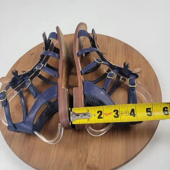 Kate Spade Sahara Camel Tassel Blue Gladiator Leather Sandals Womens Shoe sz 7M