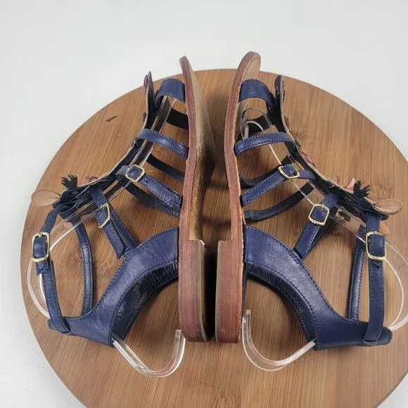 Kate Spade Sahara Camel Tassel Blue Gladiator Leather Sandals Womens Shoe sz 7M