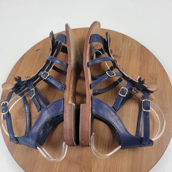 Kate Spade Sahara Camel Tassel Blue Gladiator Leather Sandals Womens Shoe sz 7M