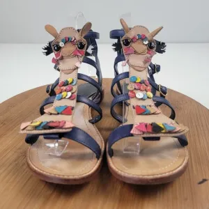 Kate Spade Sahara Camel Tassel Blue Gladiator Leather Sandals Womens Shoe sz 7M