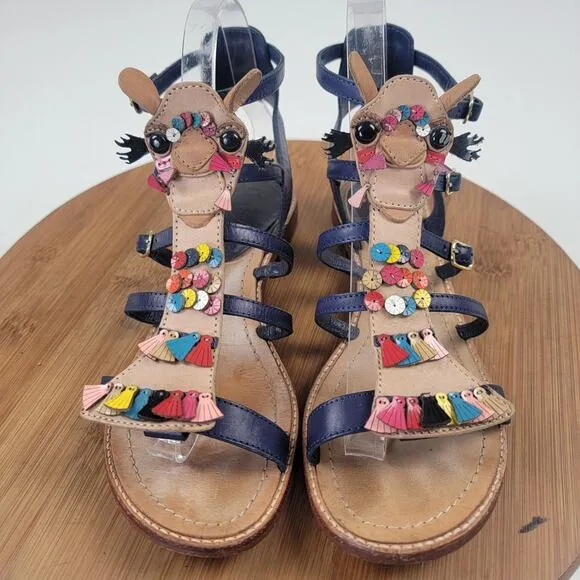 Kate Spade Sahara Camel Tassel Blue Gladiator Leather Sandals Womens Shoe sz 7M
