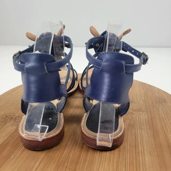 Kate Spade Sahara Camel Tassel Blue Gladiator Leather Sandals Womens Shoe sz 7M