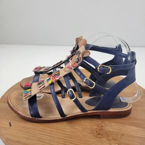 Kate Spade Sahara Camel Tassel Blue Gladiator Leather Sandals Womens Shoe sz 7M