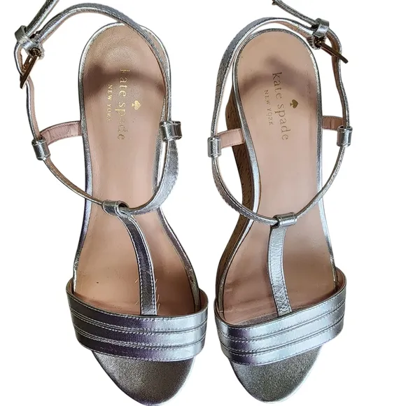 Kate Spade Silver Wedge Sandals - 8M