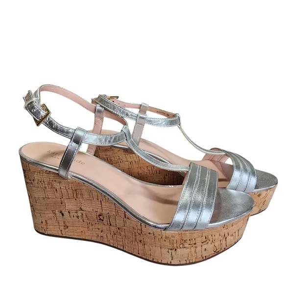 Kate Spade Silver Wedge Sandals - 8M