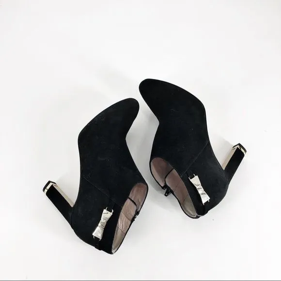 Kate Spade Aldaz Black Suede Gold Bow Ankle Boots Sz 9