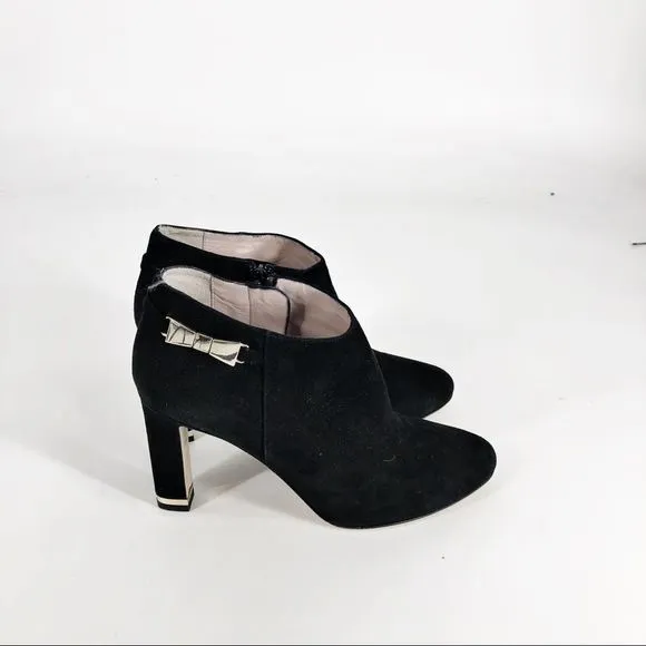 Kate Spade Aldaz Black Suede Gold Bow Ankle Boots Sz 9